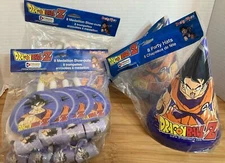 2 Sets Vintage 2000 Dragon Ball Z DBZ Goku Birthday Party Hats + Blow Outs NOS