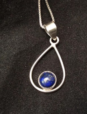 Very Nice Sterling Silver Open Teardrop Blue Lapis Lazuli Necklace 17.75 