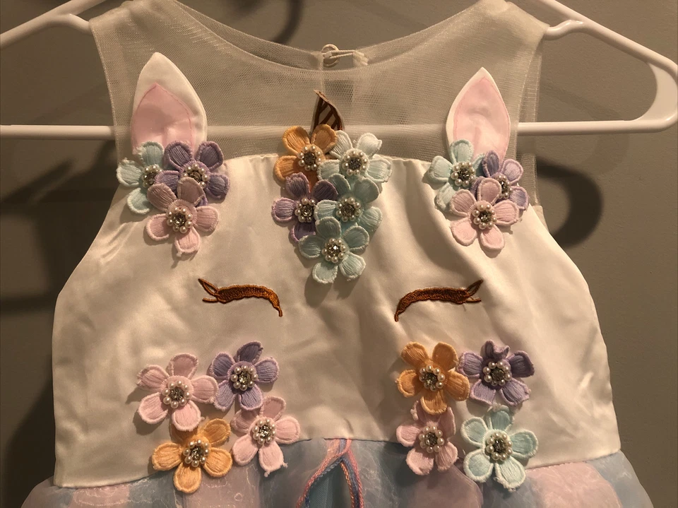 Vestido de Gasa Unicornio Niña Flor Vacaciones Rosa Azul Tul Princesa Sin Marca Foto 4 de 4