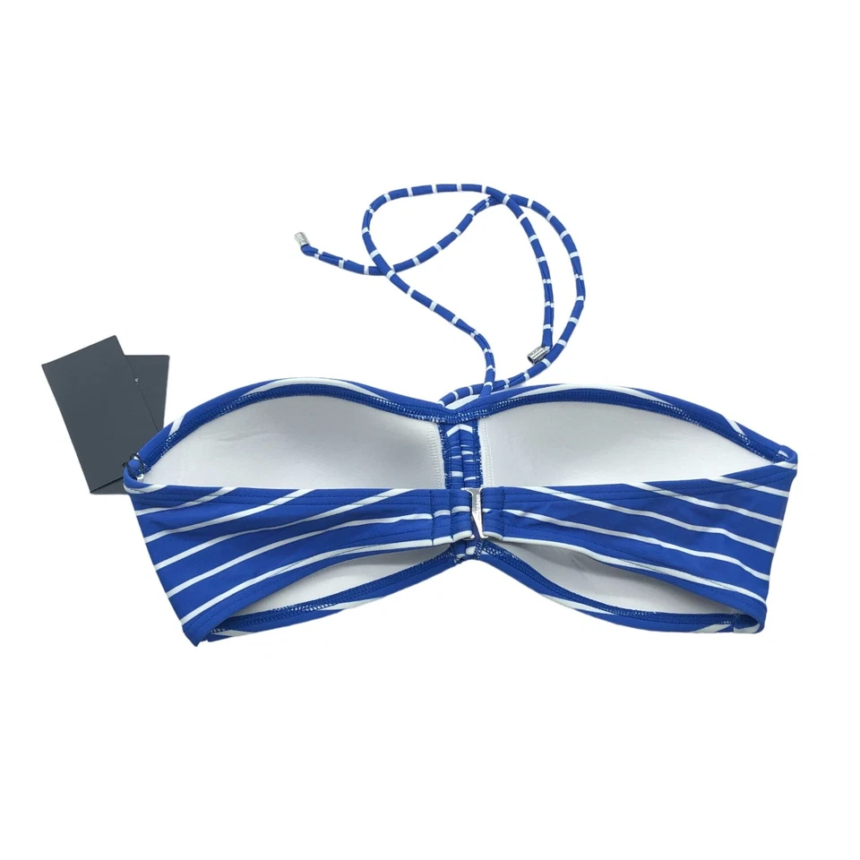 Top de natación Tommy Hilfiger azul a rayas bandeau bikini correas extraíbles talla M Foto 4 de 4