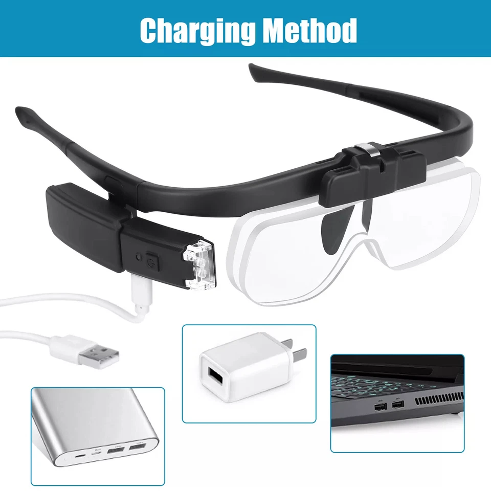 Lupa de montaje en cabeza LED con 3 lentes desmontables USB recargables Foto 2 de 4