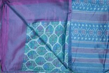 FNC Vintage Sambalpuri Floral Aqua Sarees Handwoven Blend Silk Sari Fabric 5 YD