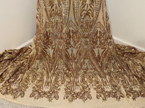 Tessuto pizzo paillettes elasticizzato oro 4 vie larghezza 50” venduto da cantiere - Foto 6 di 6