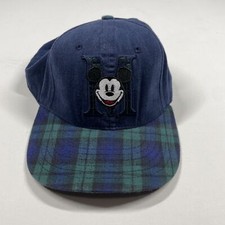 Vintage Disney Adult Hat Mickey Mouse Blue Plaid Visor Strapback Made In USA