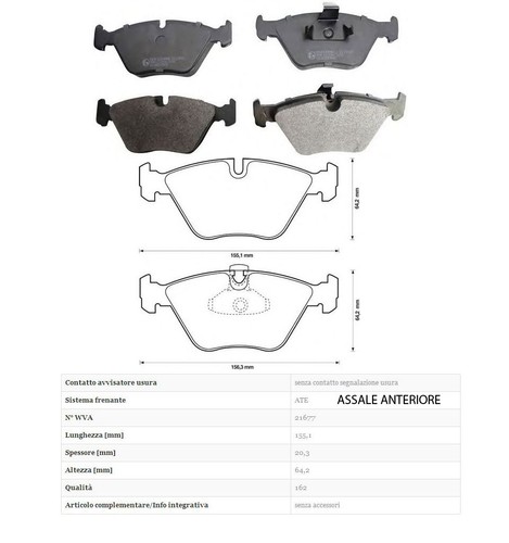 KIT 4 PASTIGLIE FRENO ANTERIORE BMW SERIE 5 E39 520 i 110KW DAL 1996 -> 2000 138 - Foto 3 di 3