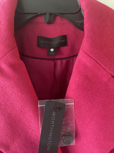 Worthington Double Breasted Wool-Blend Coat Sz Small Bright Pink - New 4 buttons - Bild 2 von 4