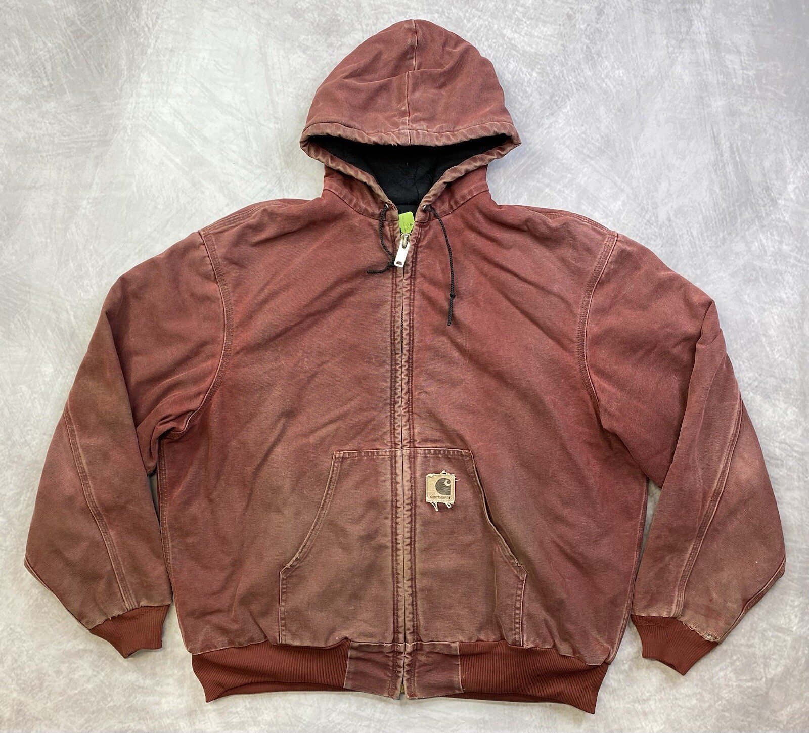 Vintage 90s Carhartt J68 BRK Red Quilted Hooded Work Jacket XL