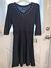 NWT Just Taylor Black Sweater Knit Dress Fit Flare Studded Women’s NEW Size Smal