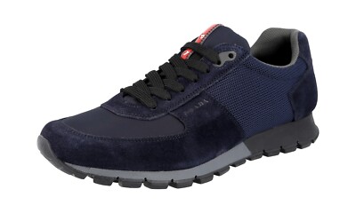 PRADA Leather Nylon Bike Prax Sneakers - 4E2700 - Blue - NEW