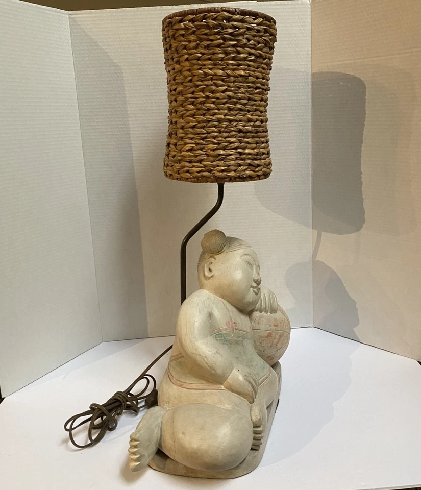 НАСТОЛЬНАЯ ЛАМПА ДЛЯ СНА РЕБЕНКА, РЕЗЬБА ПО ДЕРЕВУ ВРУЧНУЮ, ПЛЕТЕНЫЙ АБАЖУР - Изображение 3 из 4