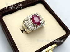 Natural Ruby Stone Mens Ring Handmade Sterling 925 Silver Men Rings Size 11