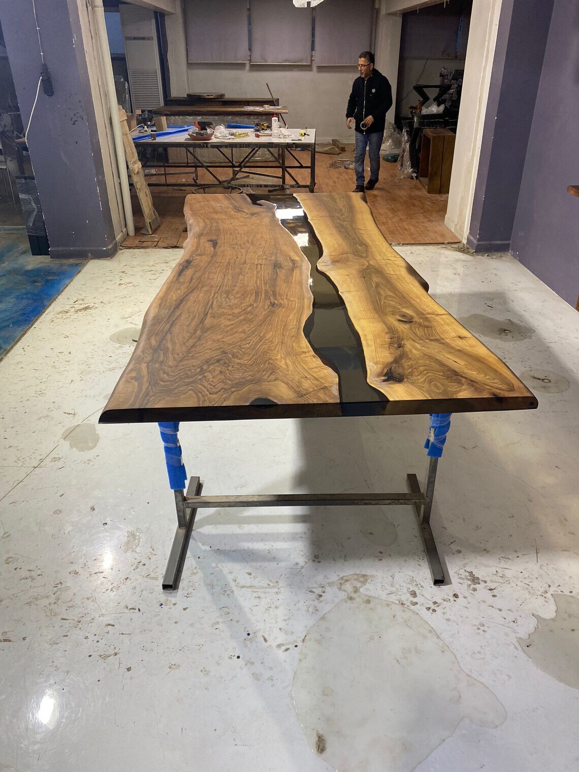 Epoxy Resin Table, Custom Walnut Clear Table, Epoxy River Table, Wood Table tops