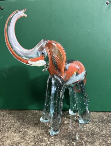 LARGE VINTAGE 60's MURANO GLASS ELEPHANT SCULPTURE FIGURINE ~ 9" H