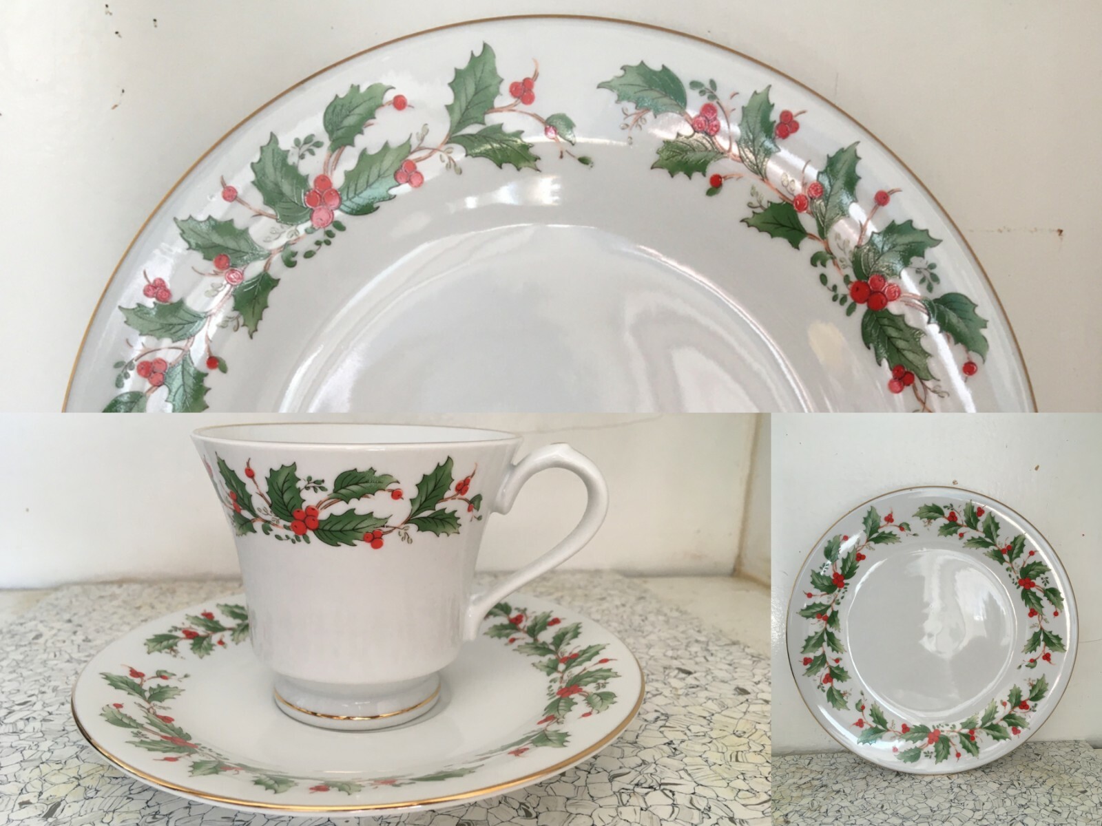 China Pearl Fine China "Noel" Holly Pattern CHOICE Plates Bowls Cups