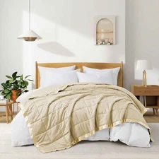 Hotel Oversized Bed Blanket Jacquard Strip Satin Edge, King or Queen Comforter