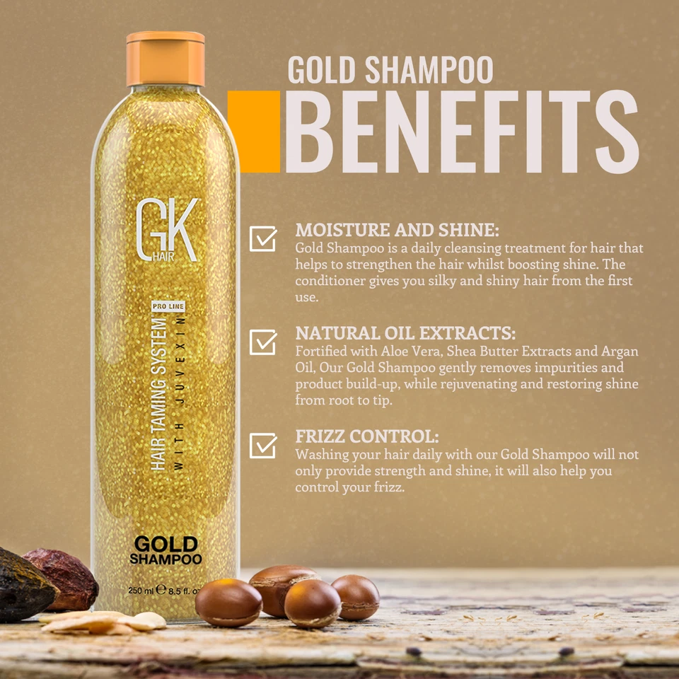 Champú GK Hair Gold 8,5 fl oz fórmula sin sulfatos para cabello hidratado y brillante Foto 2 de 4