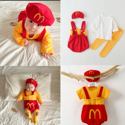 Kids Baby McDonald's Clothes Set Outfit Toddler Infant Romper Hat Long  T-Shirt UK
