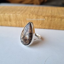 Natural Turritella Agate Gemstone Ring 925 Sterling Silver Handmade Ring PG5518
