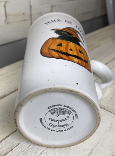 Cobwebs And Cauldrons Trick Or Treat Mug Black Cat Halloween Pumpkin - Picture 5 of 6