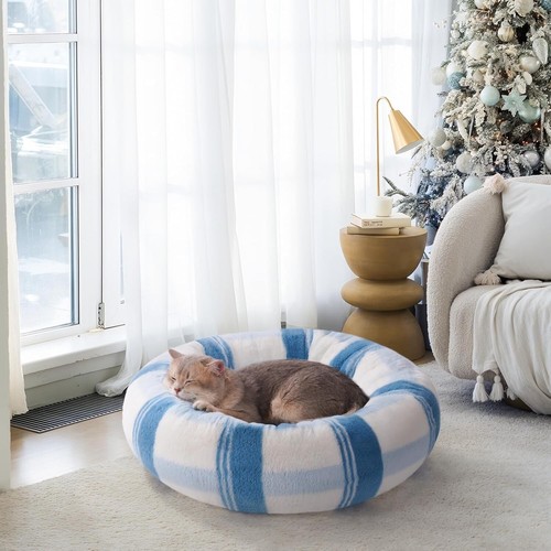 Mewoofun Donut Plush Pet Dog Cat Bed Fluffy Soft Warm Calming Bed Sleeping Nest - Picture 27 of 28