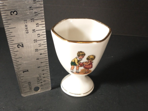 Limoges,France child's six sided egg cup light wear to gold trim on top - Picture 1 of 6