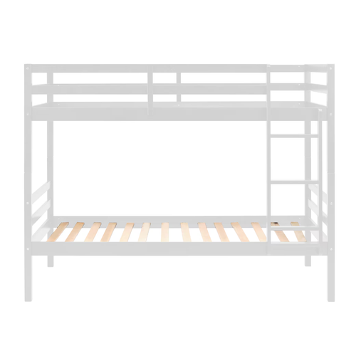 Twin over Twin Bunk Bed with Ladder,Wooden Bunk Bed Frame with High Guardrail - Picture 6 of 11