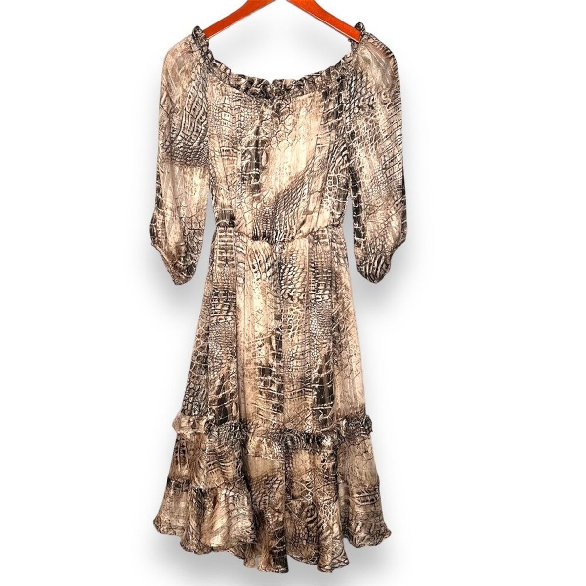 Ces Femme Frankie Snake Dress Medium NWT Metallic Gold Off 