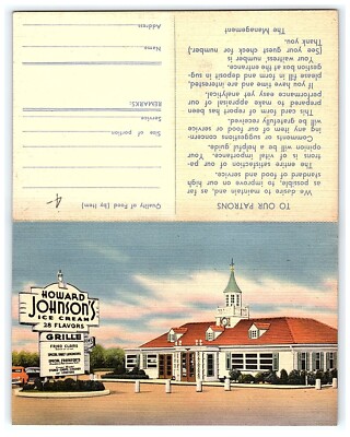 Advertising Howard Johnsons Vintage folding Postcard Linen  comment card   0105