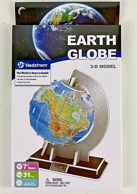 Kid's Model Kit 3-D Earth Globe Ages 7+ No Glue or Tools Needed  31 Pieces NEW
