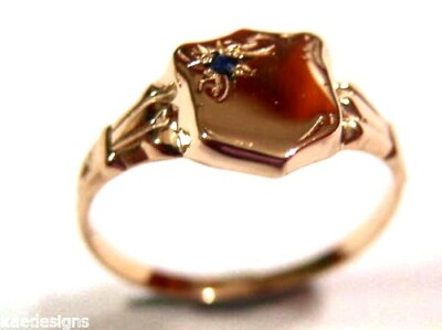 Size K, New Genuine 9ct 9k Small Rose Gold Blue Sapphire Shield Signet Ring