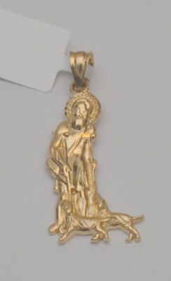 14K Gelbgold Religiöser Heiliger Lazarus Heiliger San Lazaro Anhänger Charm