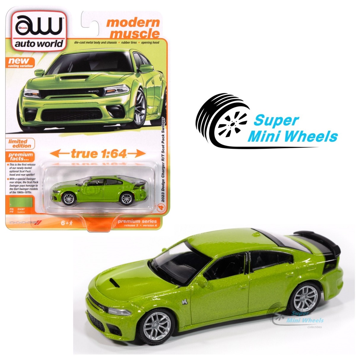 Auto World 1:64 2023 Dodge Charger R/T Scat Pack Green (Sublime