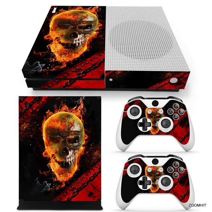 Xbox One S Console Skin Decal Sticker Skull Fire Burning Custom Design Set-image