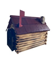 Log Cabin with Stone Chimney Mailbox Red Roof Authentic Amish-made in USA