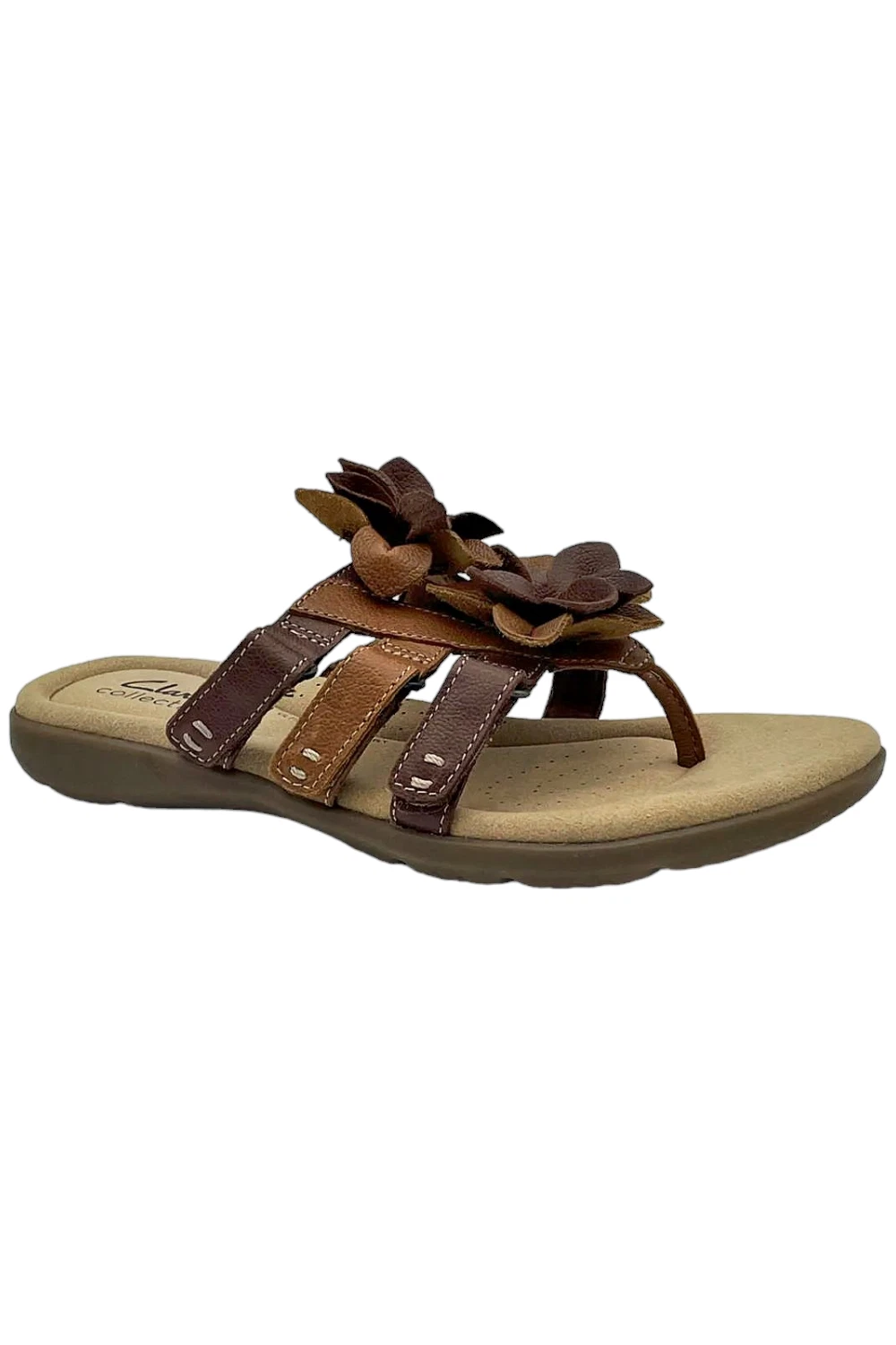 Clarks Collection Leather Slide Sandals Elizabelle Mae Tan Combi