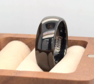 Anniversary Ring Husband Valentine Gifts Polished Edges Band Black Tungsten
