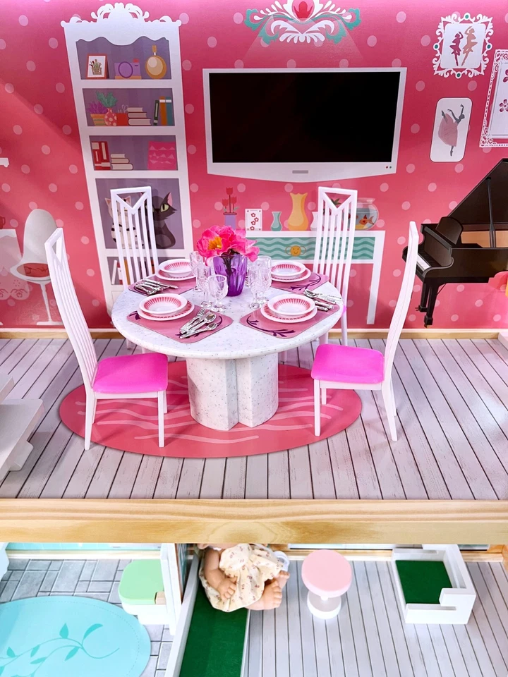 Gigante Casa Casetta delle Bambole Legno 114cm Mobili Tavolo Accessori 46 + Luci - Immagine 3 di 4