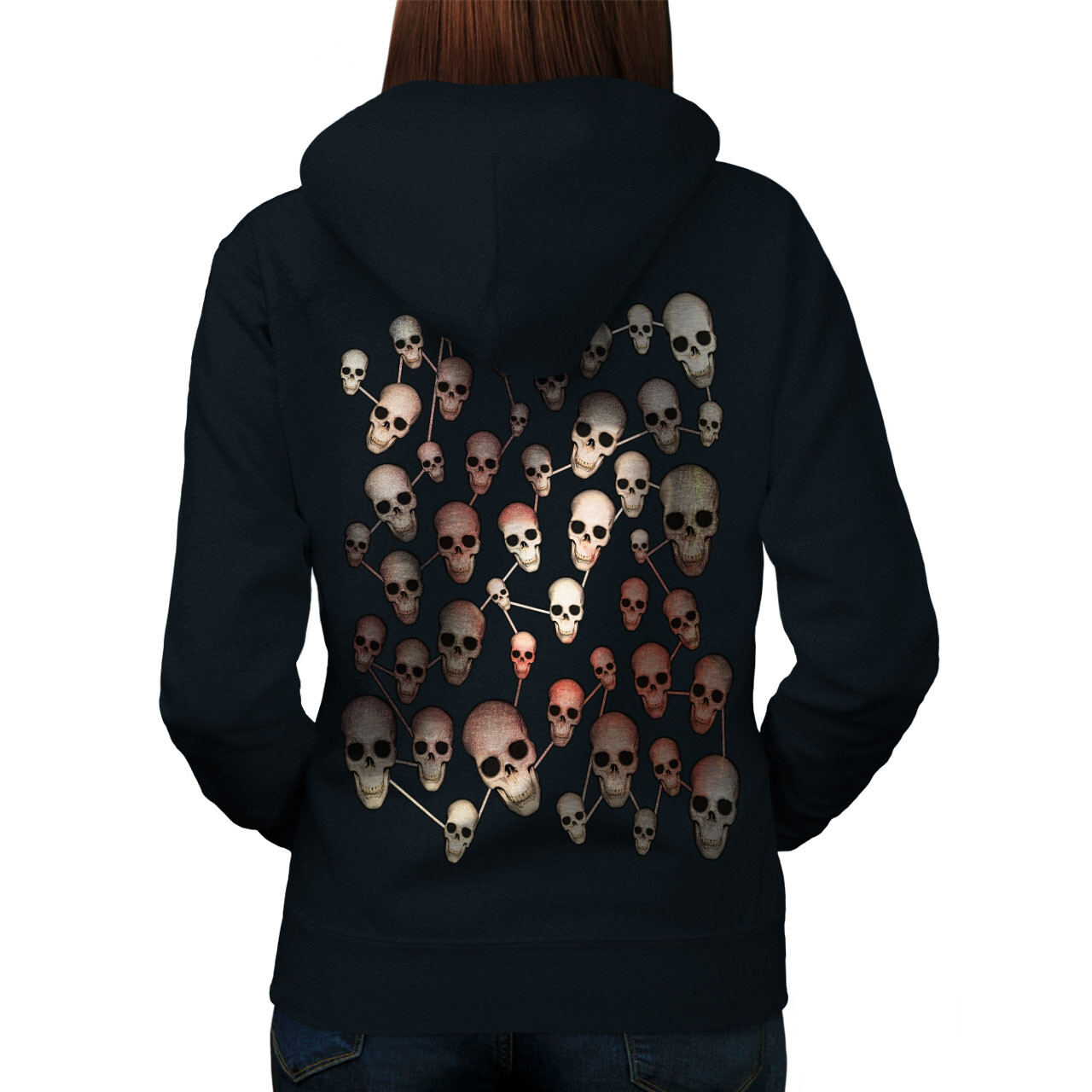 Wellcoda Metal Death Skull Concert Womens Hoodie Back