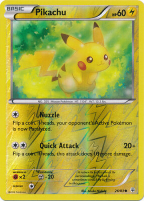 1x Pikachu - 26/83 - Common - Reverse Holo Lightly Played Pokemon XY-- Generatio