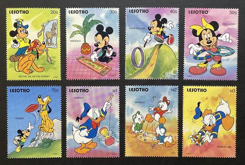 LESOTHO DISNEY CHILDRENS GAMES STAMPS SET 8V 1991 MNH MARBLES FRISBEE MICKEY