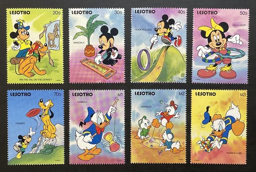 LOT DE TIMBRES JEUX ENFANTS LESOTHO DISNEY 8V 1991 MNH MARBRES FRISBEE MICKEY - Photo 1/1