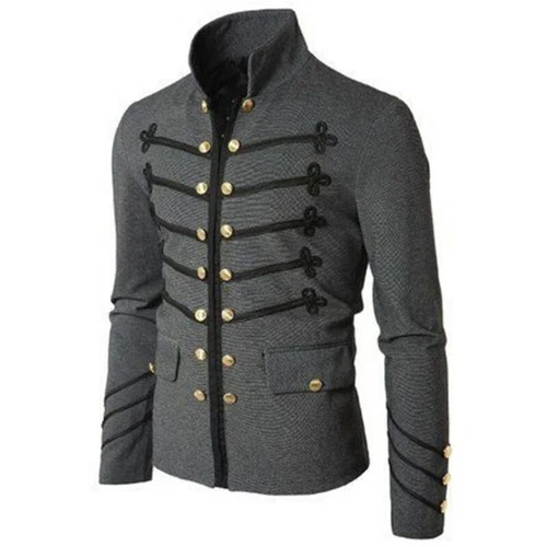 Men's Gothic Clothing Military Jacket Stand Collar Rock Coat Retro Punk Coat - Picture 10 of 23