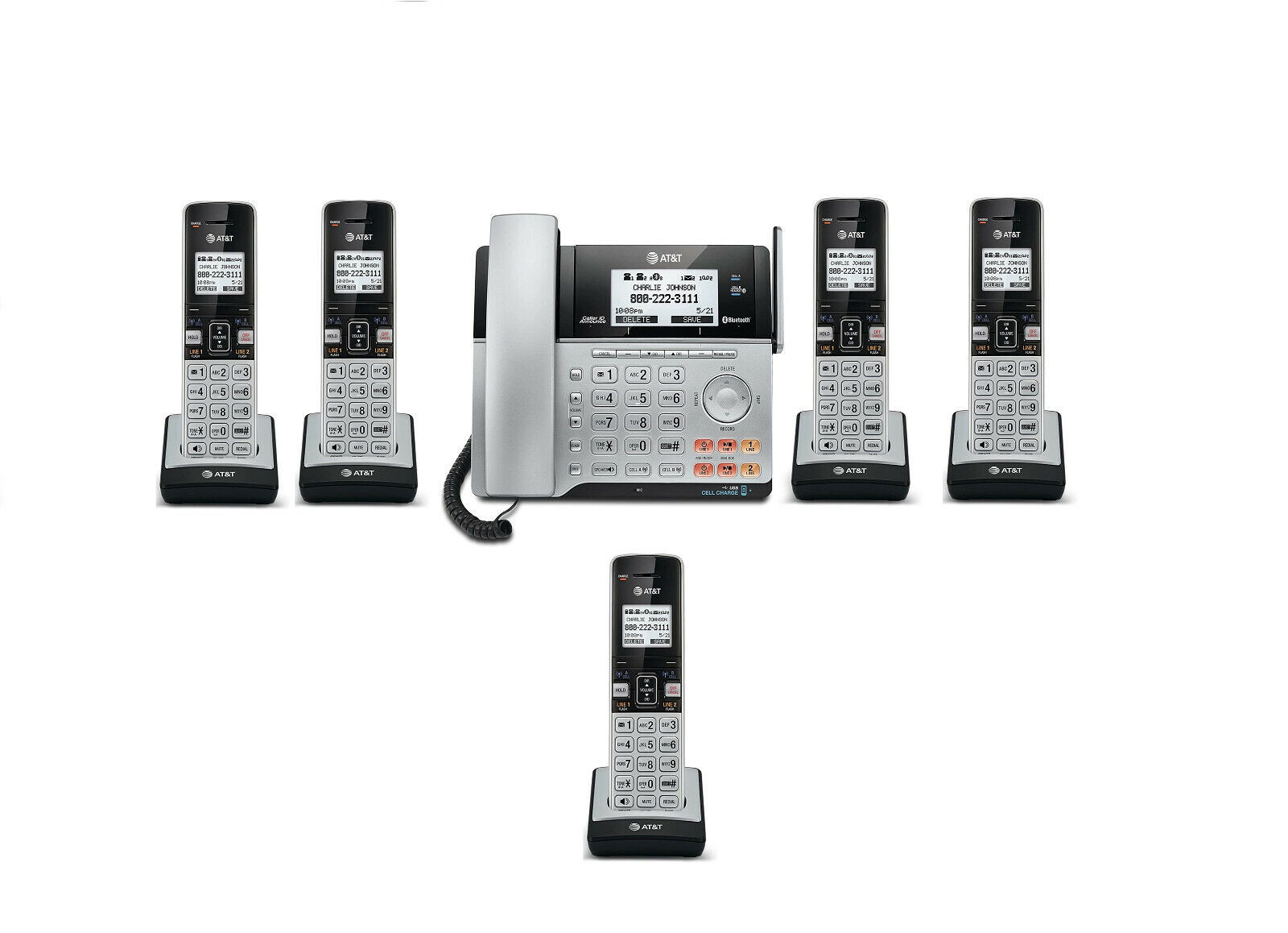 AT&T 6 Handset Corded/Cordless 2 Line Phone System with Answ
