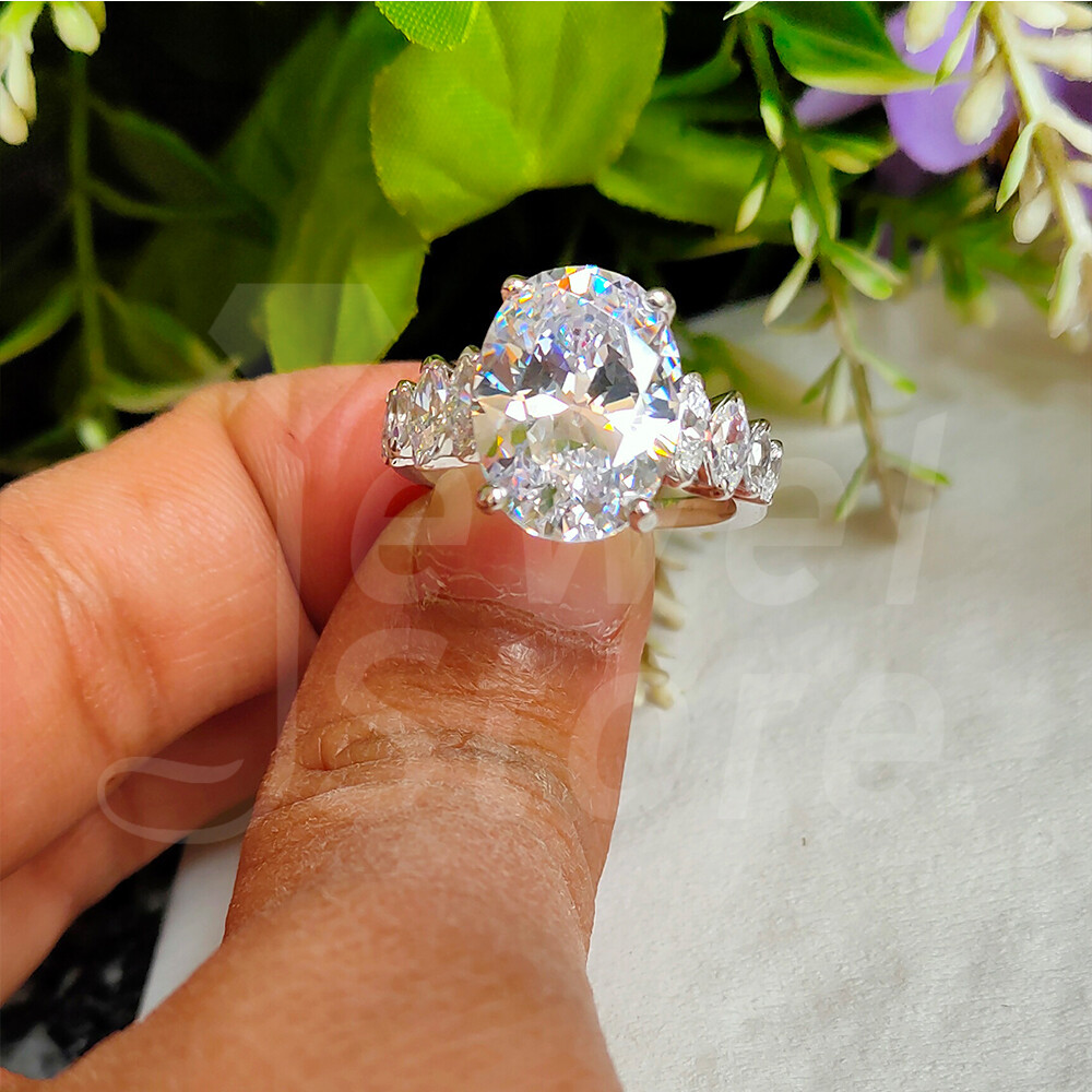 5Ct Oval Cut Diamond Solitaire Engagement Ring 14k White Gold Over