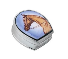 Horse Head Pill Box 925 Hallmarked Sterling Silver Set With Hand Painted Enamel