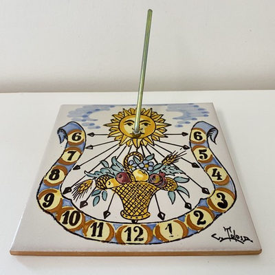 #ad #ad Celestial Sun Dial Tile Hand Painted Sun Compass Wall Art Spain Terracotta $38.42