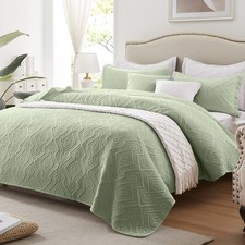 Quilt Set King Size 3 Pieces, Lightweight Sage Green Bedspread-98''x106'', Soft