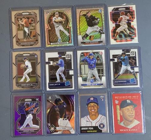 (12) Bobby Witt Jr Jermy Pena Mantle RC/VET Lot TOPPS Chrome Prizm Optic Bowman