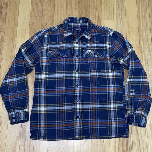 Patagonia Organic Cotton Heavy Flannel Winter Navy Blue Plaid Shirt Men's M - Bild 2 von 7