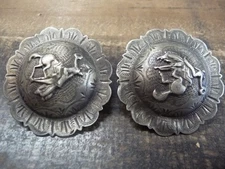 1 7/8" pair of "Let Em Buck" Solid Sterling Silver Conchos Right and left